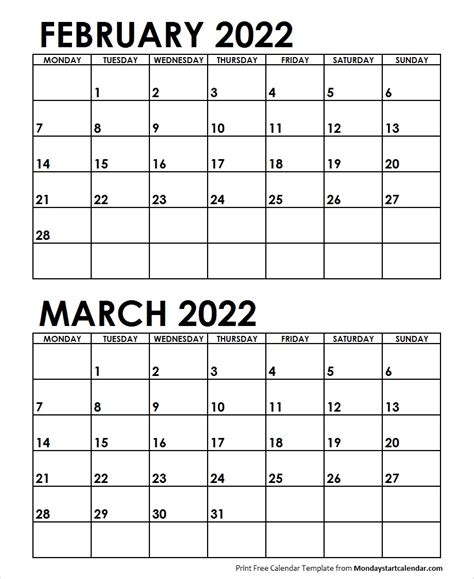 Printable February And March 2022 Calendar